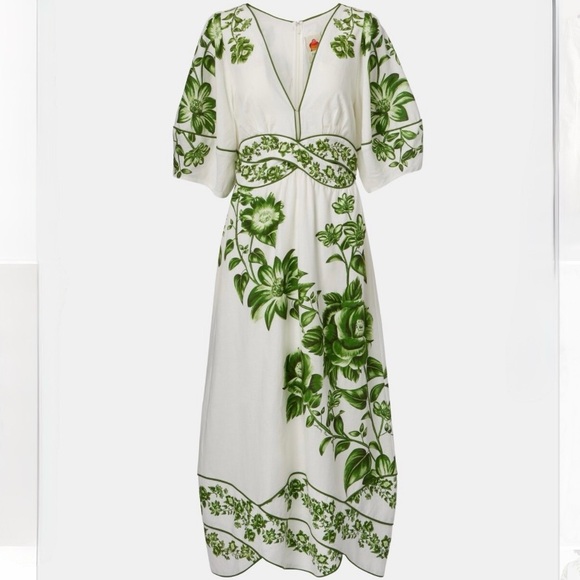 FARM RIO Blue Yard linen-blend midi dress - Picture 3 of 8